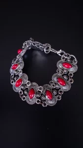 áccesorio moda plata 925, pulsera, manilla en coral rojo